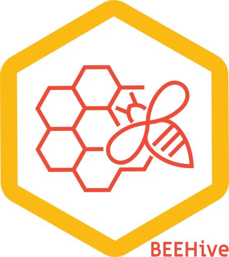 biomaterials logo - orange outline with honeycomb and bee on top